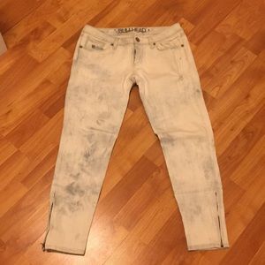 Pacsun denim white acid wash distress moto jeans size 7 27 zip motorcycle pants